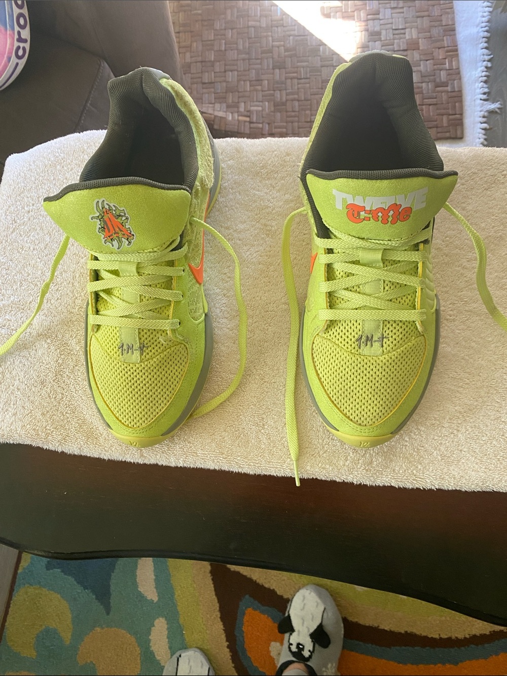 Nike Men's Lime Green Athletic Shoes with Orange Swoosh
